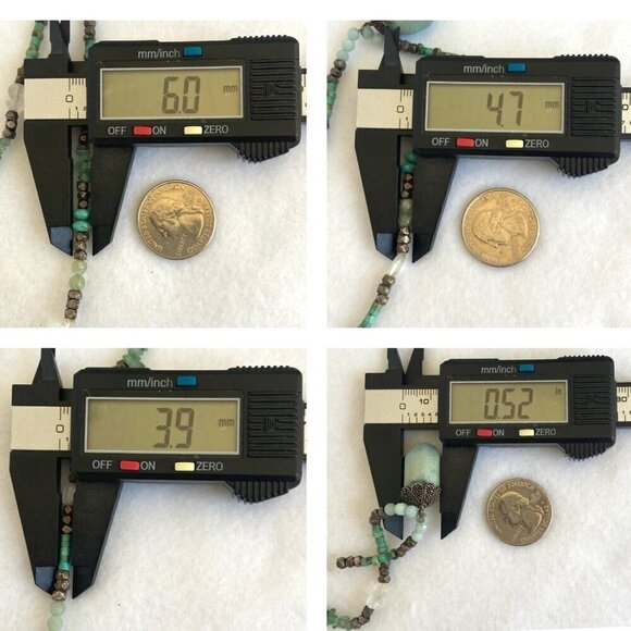 Sterling Silver 925 Turquoise Quartz Green Calcite Beaded Pendant Necklace 18" - Picture 10 of 16